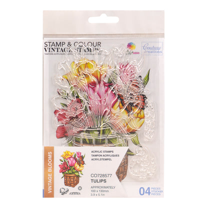 Vintage Blooms Stamp and Colour Set, Tulip- 4pc