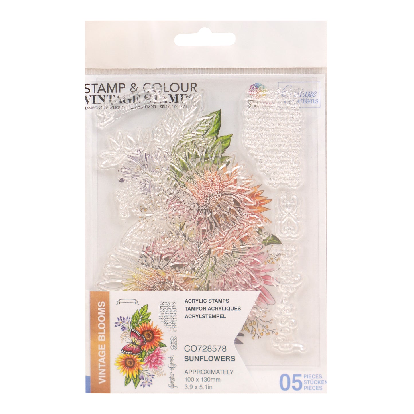 Vintage Blooms Stamp and Colour Set, Sunflower- 5pc