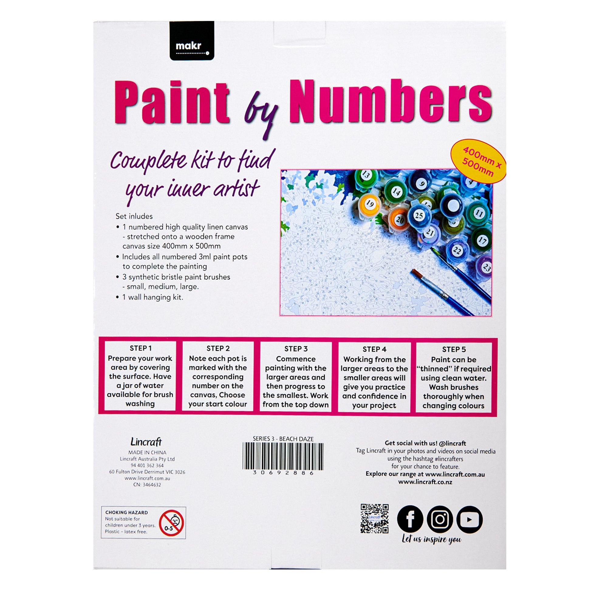 Makr Paint by Numbers Kit Series 3, Beach Daze- 40x50cm