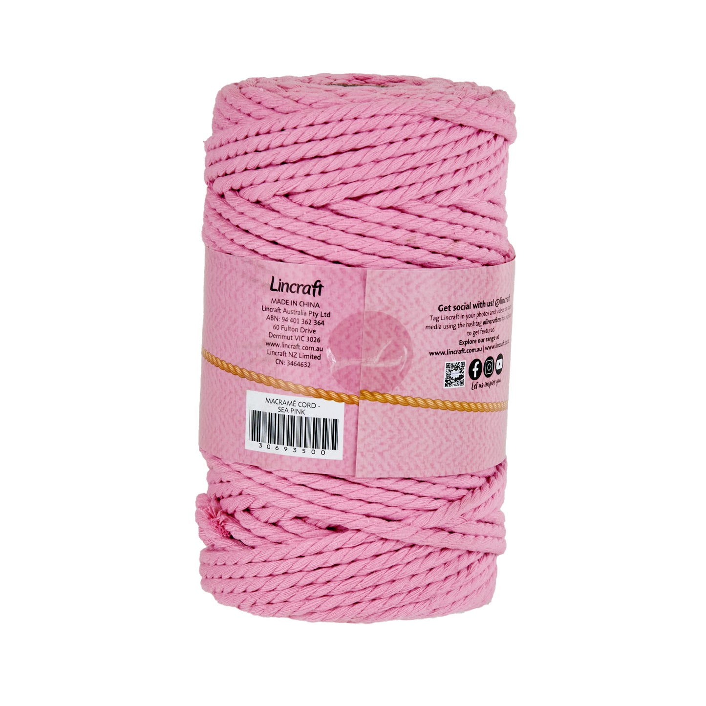 Makr Macrame Cord Roll, Sea Pink- 64m