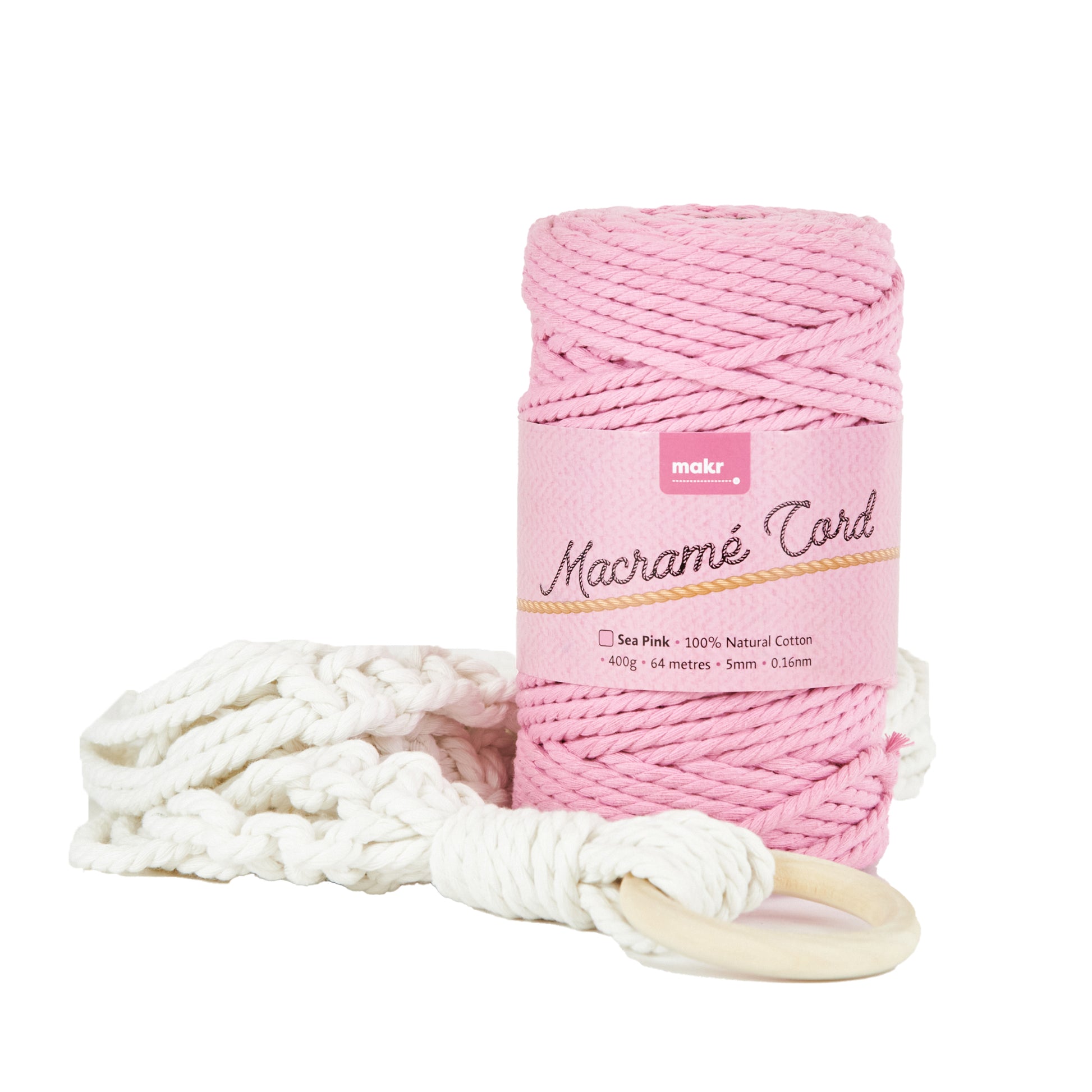 Makr Macrame Cord Roll, Sea Pink- 64m