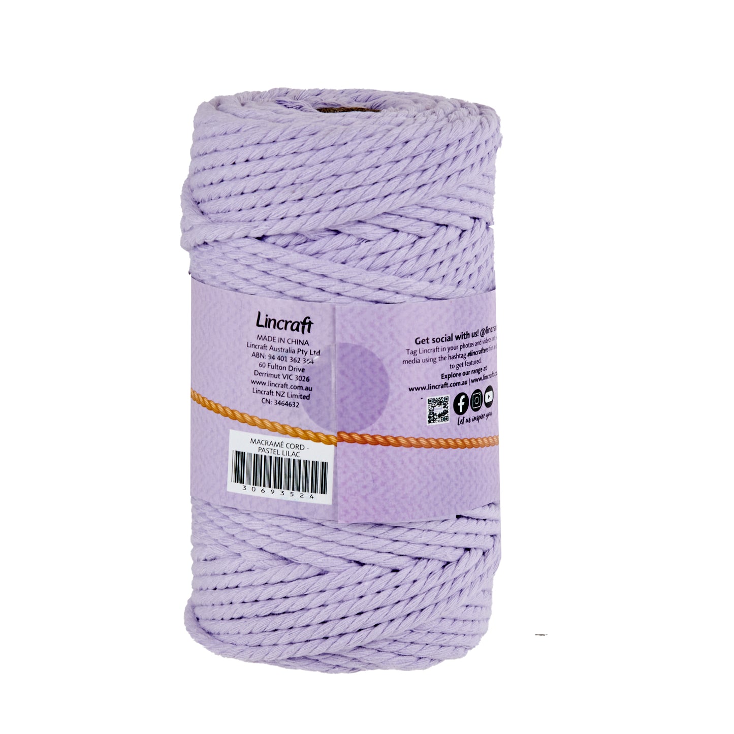 Makr Macrame Cord Roll, Pastel Lilac- 64m