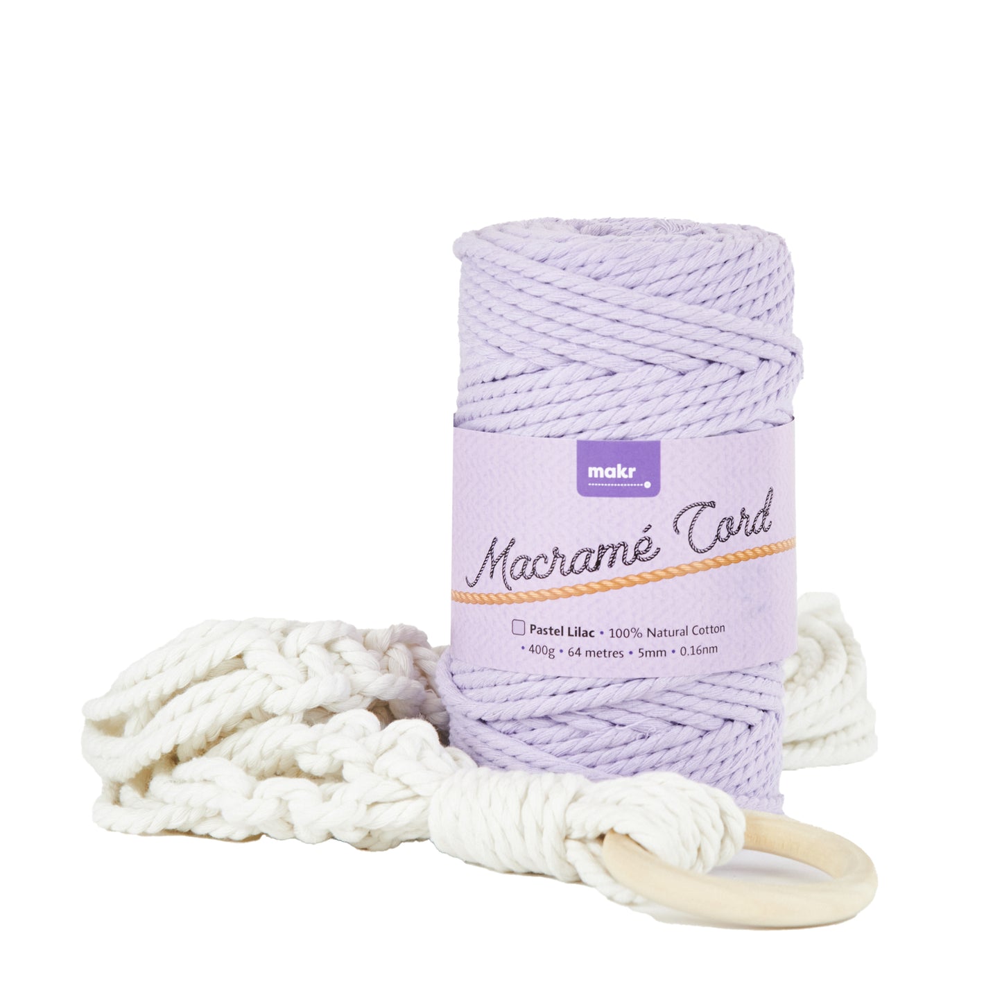 Makr Macrame Cord Roll, Pastel Lilac- 64m