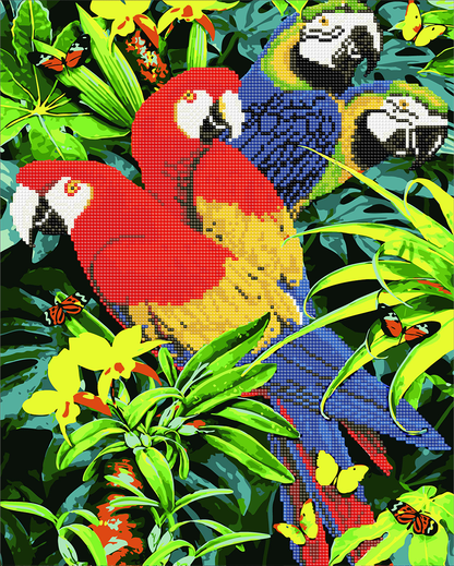 Makr Diamond Art & Paint Set, Rainforest Parrots- 47cmx57cm