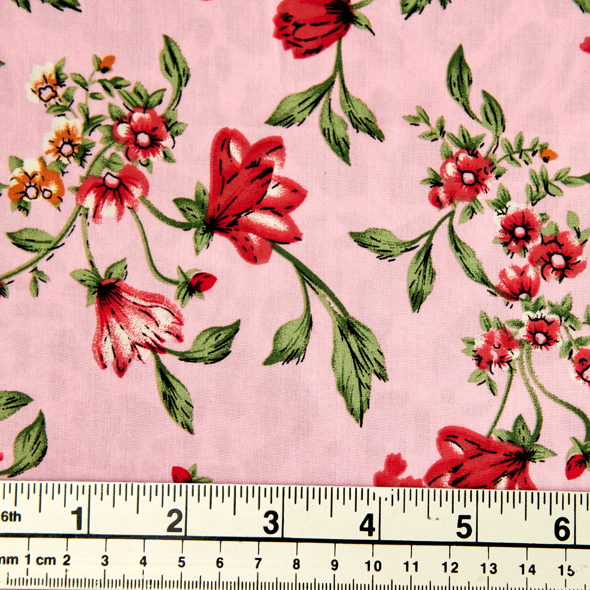Printed Rayon Fabric, Pink Flower Stems -Width 140cm – Lincraft