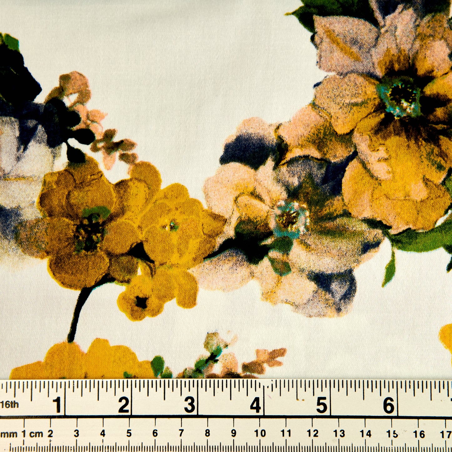 Printed Stretch Sateen Fabric, Yellow Flowers- Width 145cm