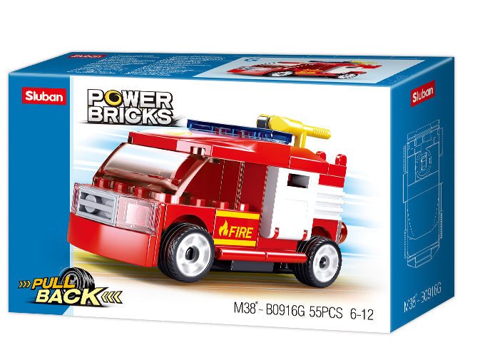 Sluban Power Bricks Pull Back, Fire Truck- 55pc