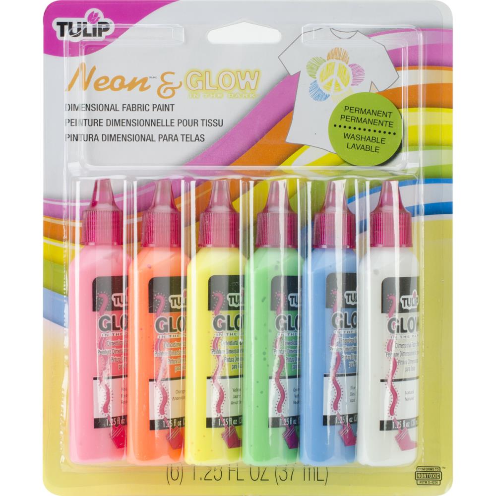 Tulip Dimensional Fabric Paints 37ml (1.25oz), Neon & Glow-  6pk