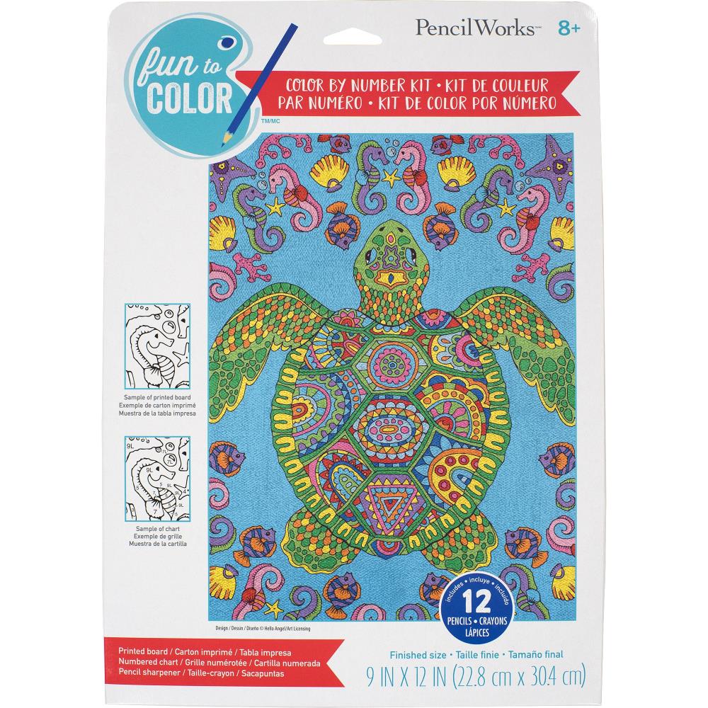 Pencil Works Color By Number Kit, Colorful Turtle- 9x12"