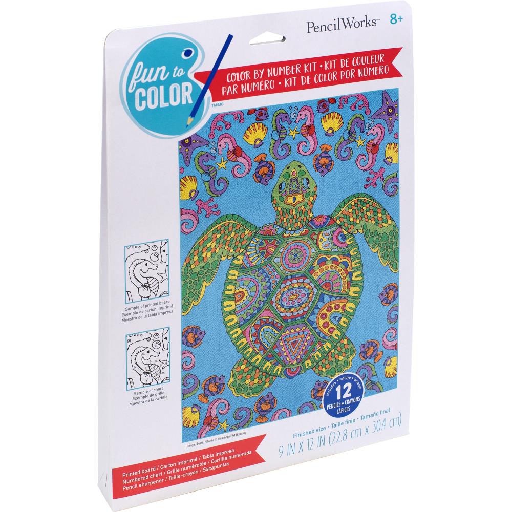 Pencil Works Color By Number Kit, Colorful Turtle- 9x12"