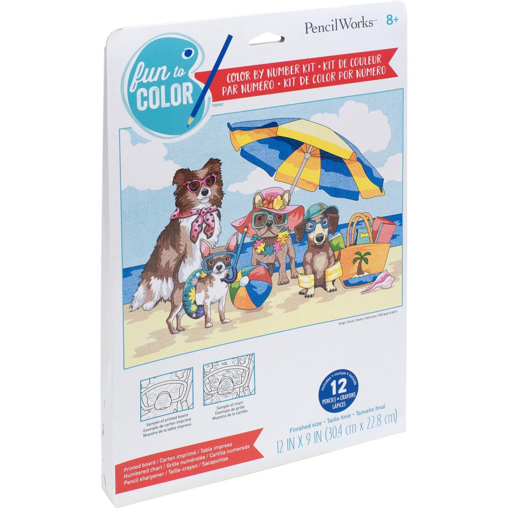 Pencil Works Color By Number Kit, Summer Paws- 9x12"