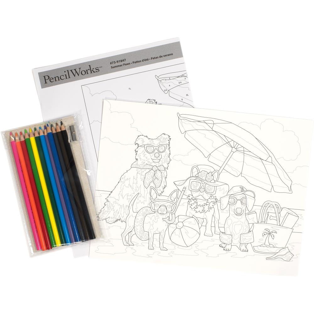 Pencil Works Color By Number Kit, Summer Paws- 9x12"