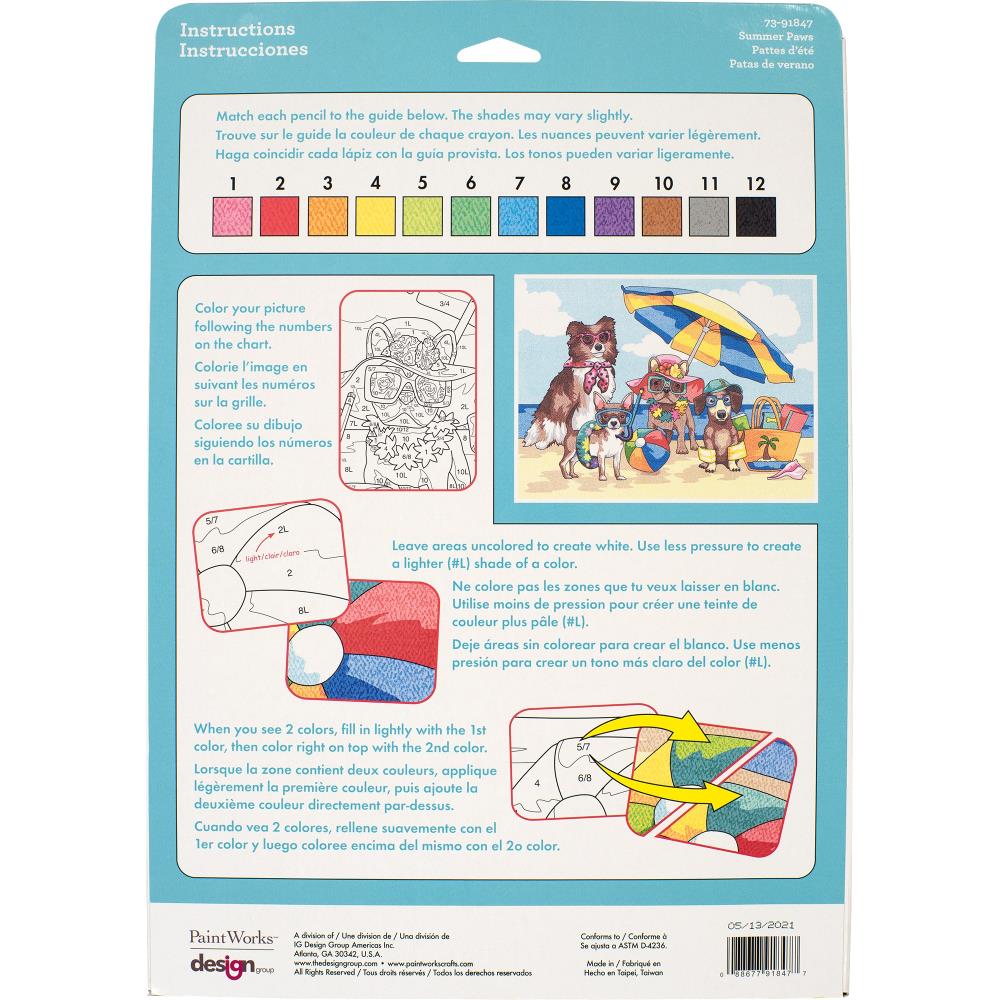 Pencil Works Color By Number Kit, Summer Paws- 9x12"