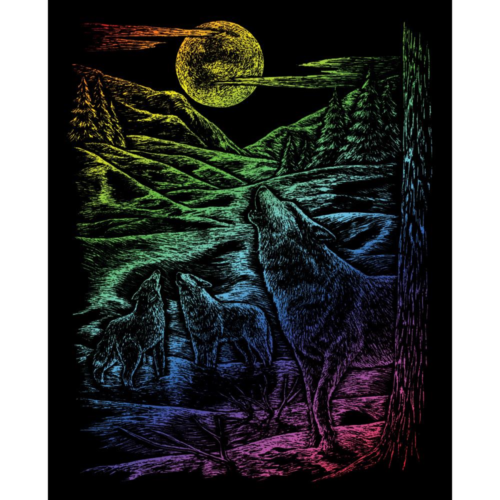 Royal Langnickel Rainbow Foil Engraving Art, Howling Wolves- 8x10"