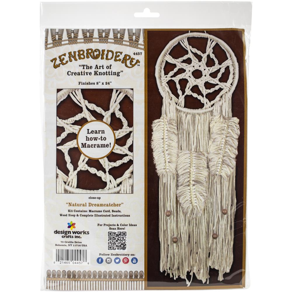 Design Works/Zenbroidery Macramé Wall Hanging Kit, Natural Dream Catcher- 8x24"