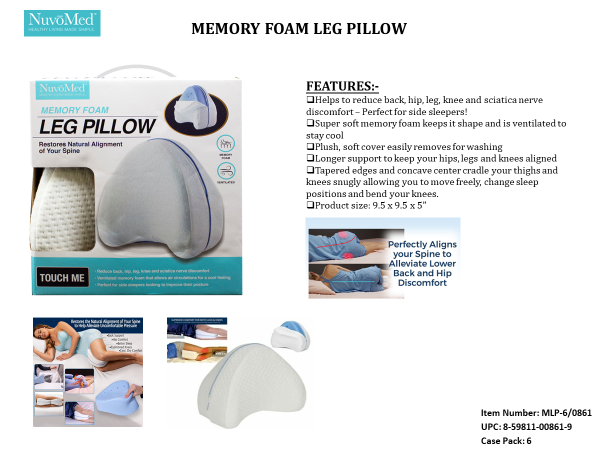 Contour Legacy Leg Memory Foam Pillow for Back, Hip, Legs Knee