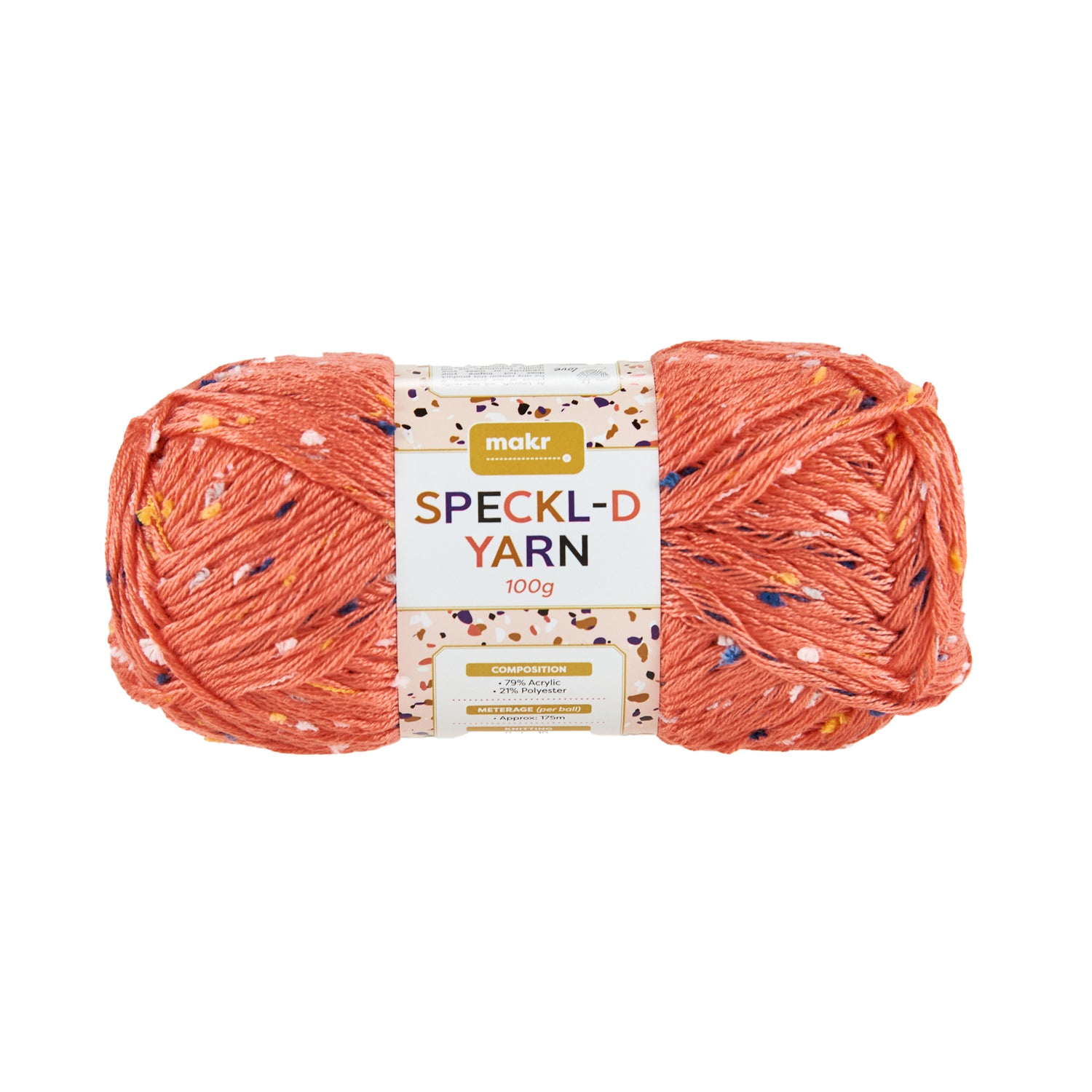 Makr Speckl-D Crochet & Knitting Yarn, Coral Splash- 100g Acrylic Polyester Yarn