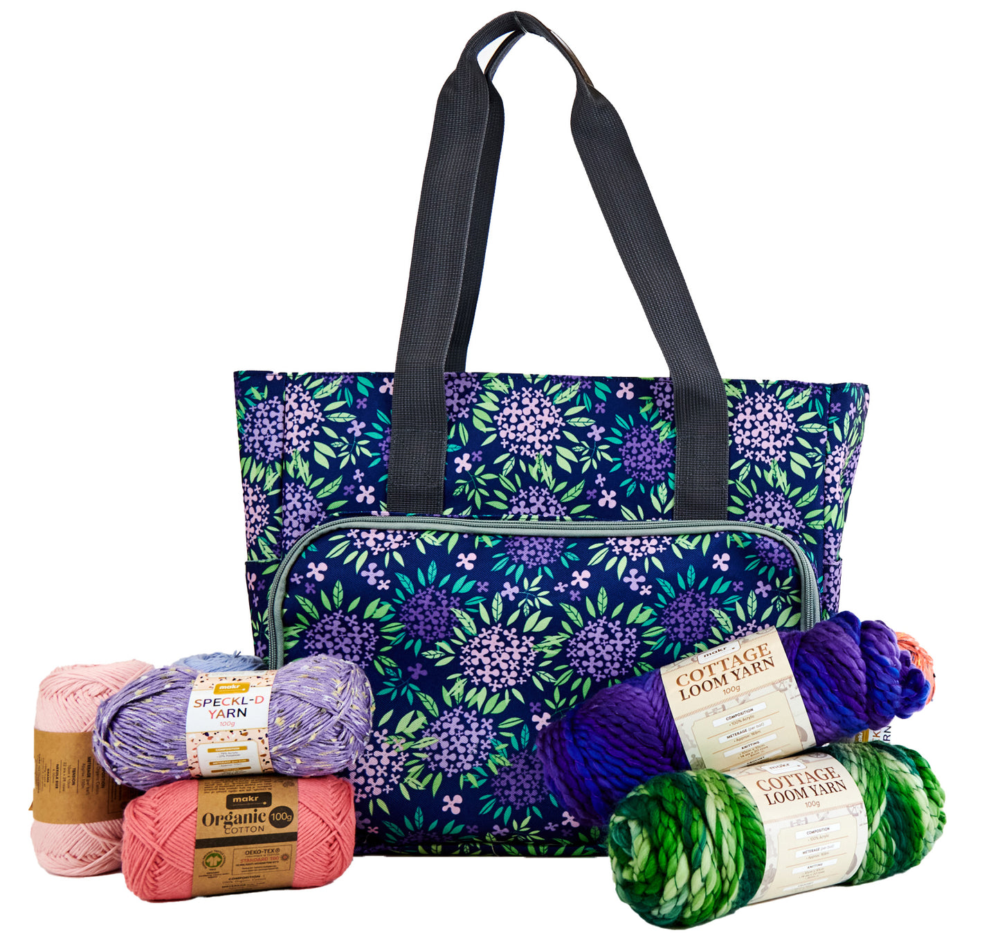 Knitting Storage Bag Ultimate, Purple Floral- 38x18x32cm