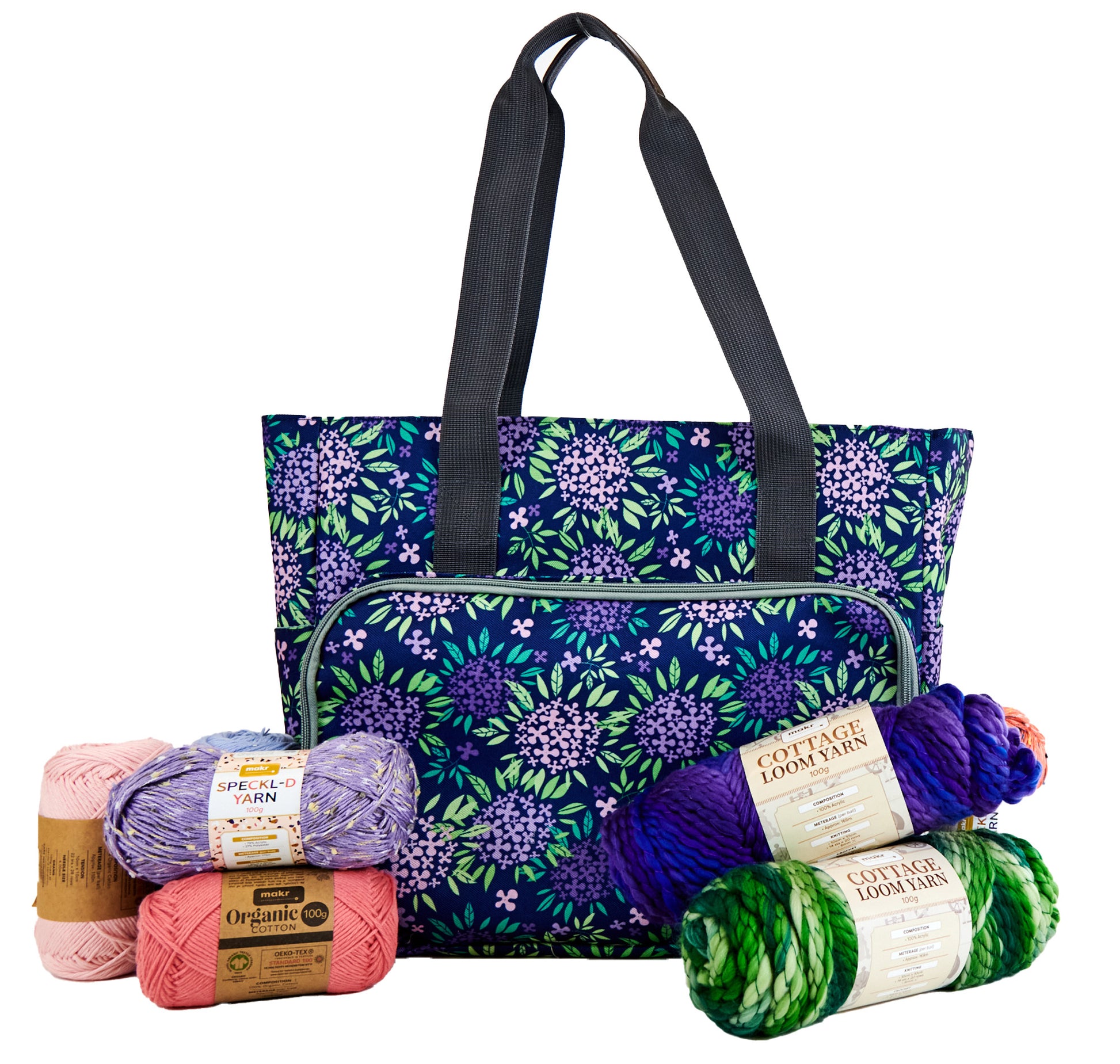 Knitting Storage Bag Ultimate, Purple Floral- 38x18x32cm