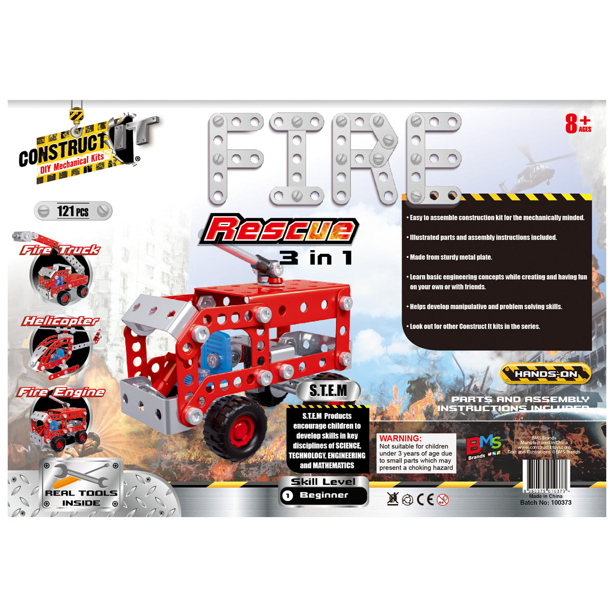 Construct It, Fire Rescue 3 In 1 Set- 121pc