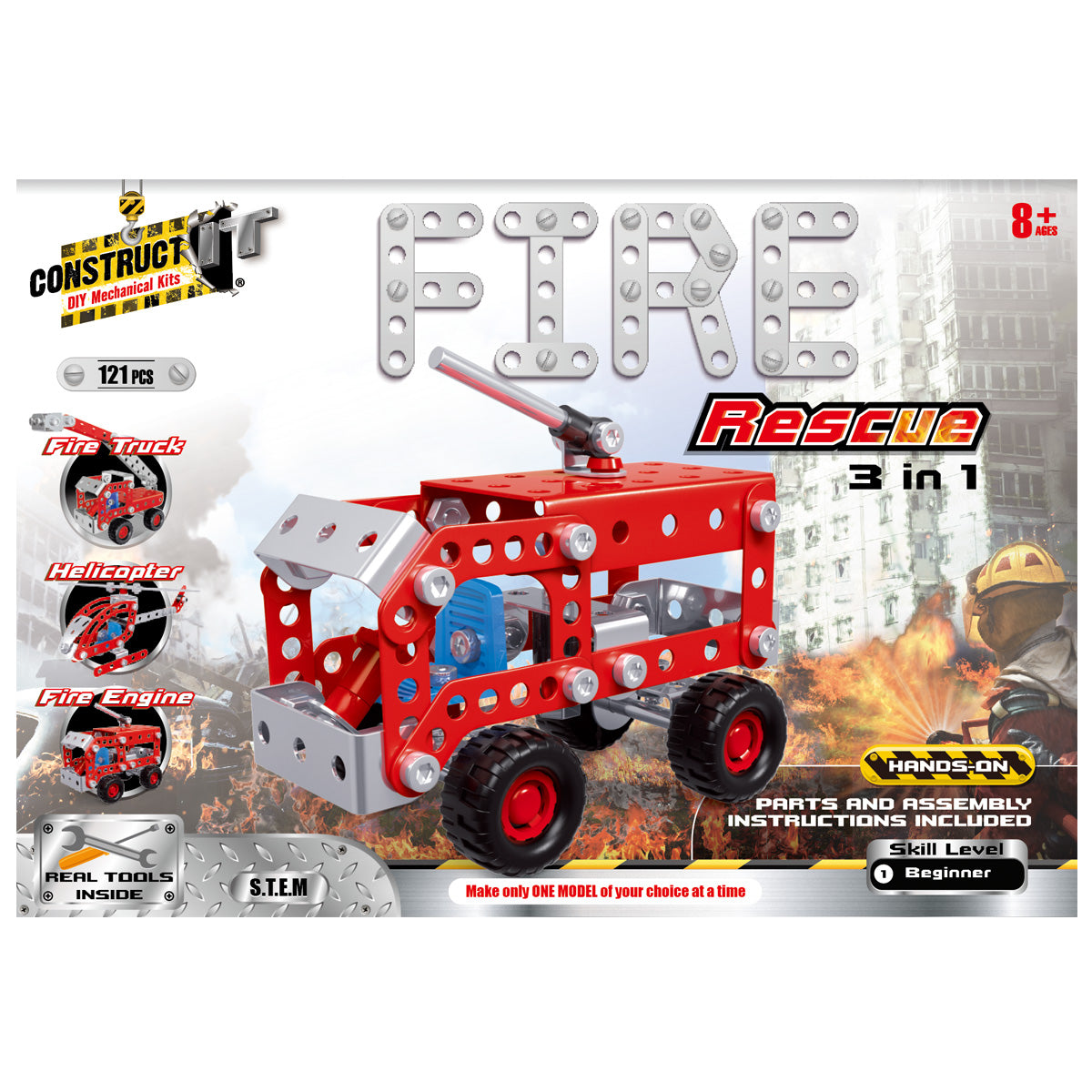 Construct It, Fire Rescue 3 In 1 Set- 121pc