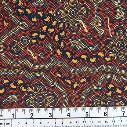 Aboriginal Print Fabric, On Walkabout By Karen Taylor, Ochre -Width 148cm