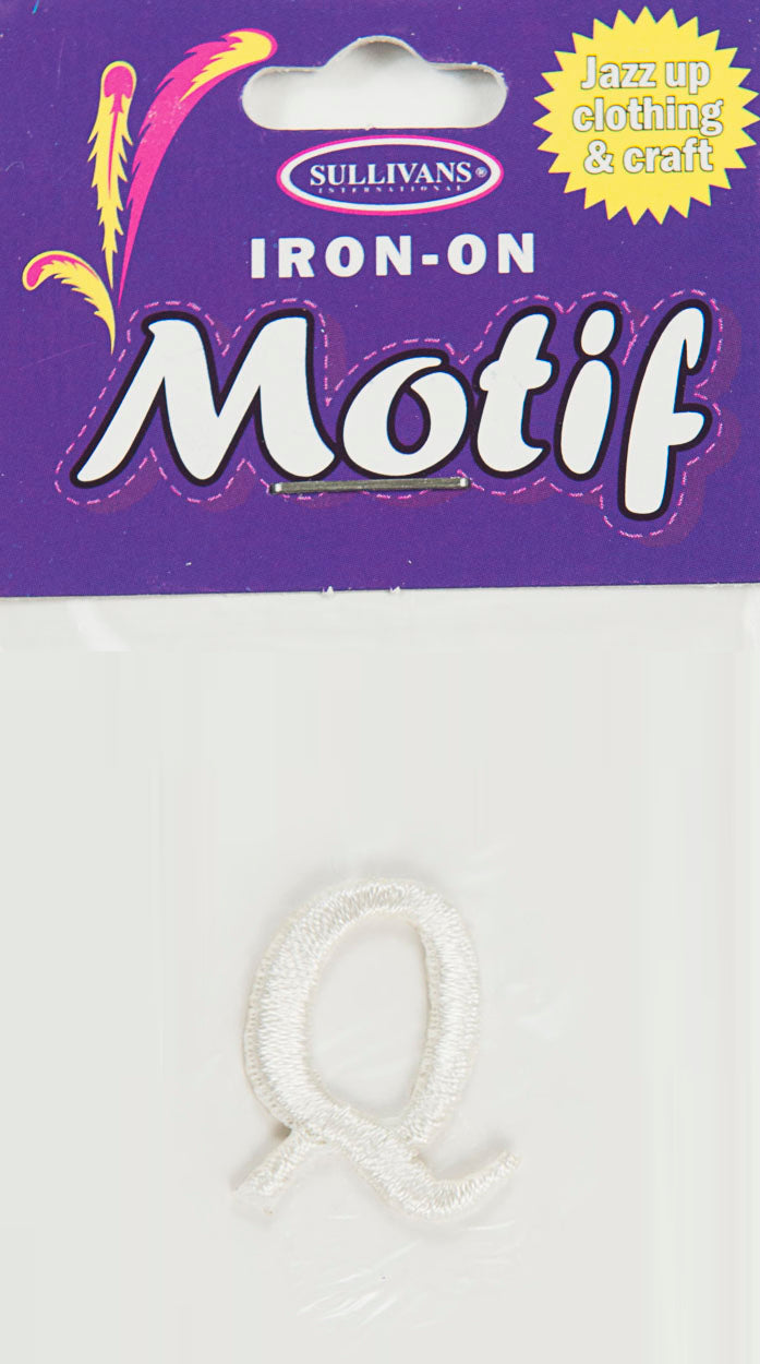 Iron On Motif Letter Q, White - 20mm - Sullivans