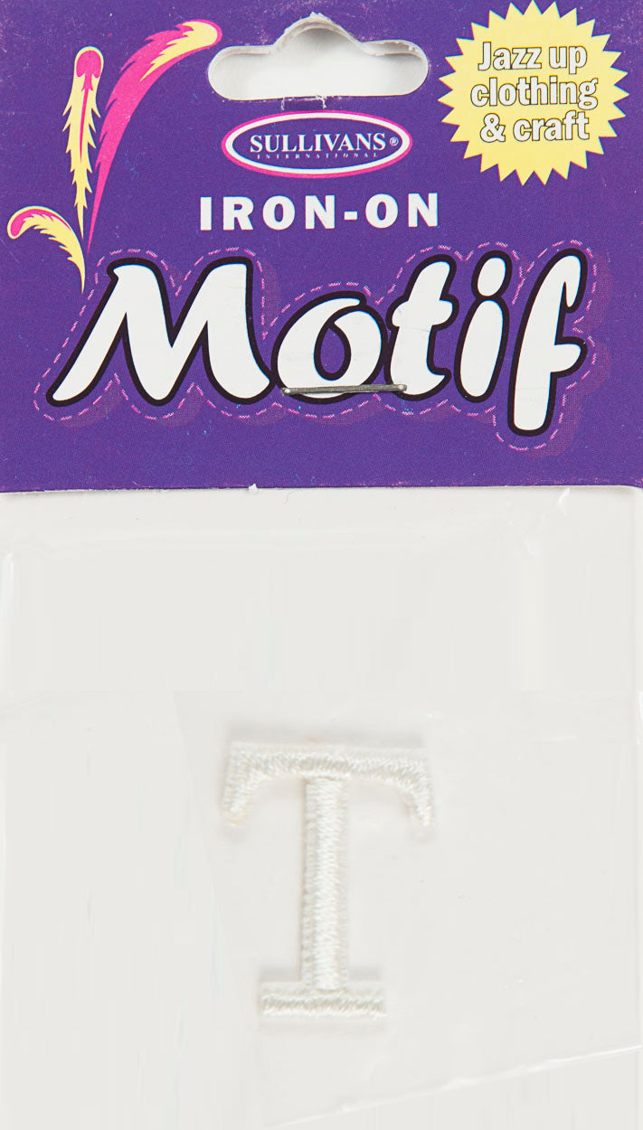 Iron On Motif Letter T, White - 20mm - Sullivans