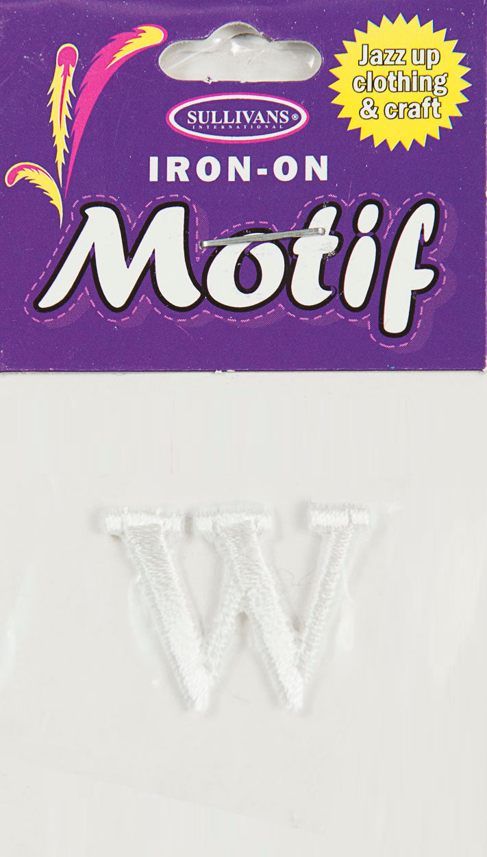 Iron On Motif Letter W, White - 20mm - Sullivans