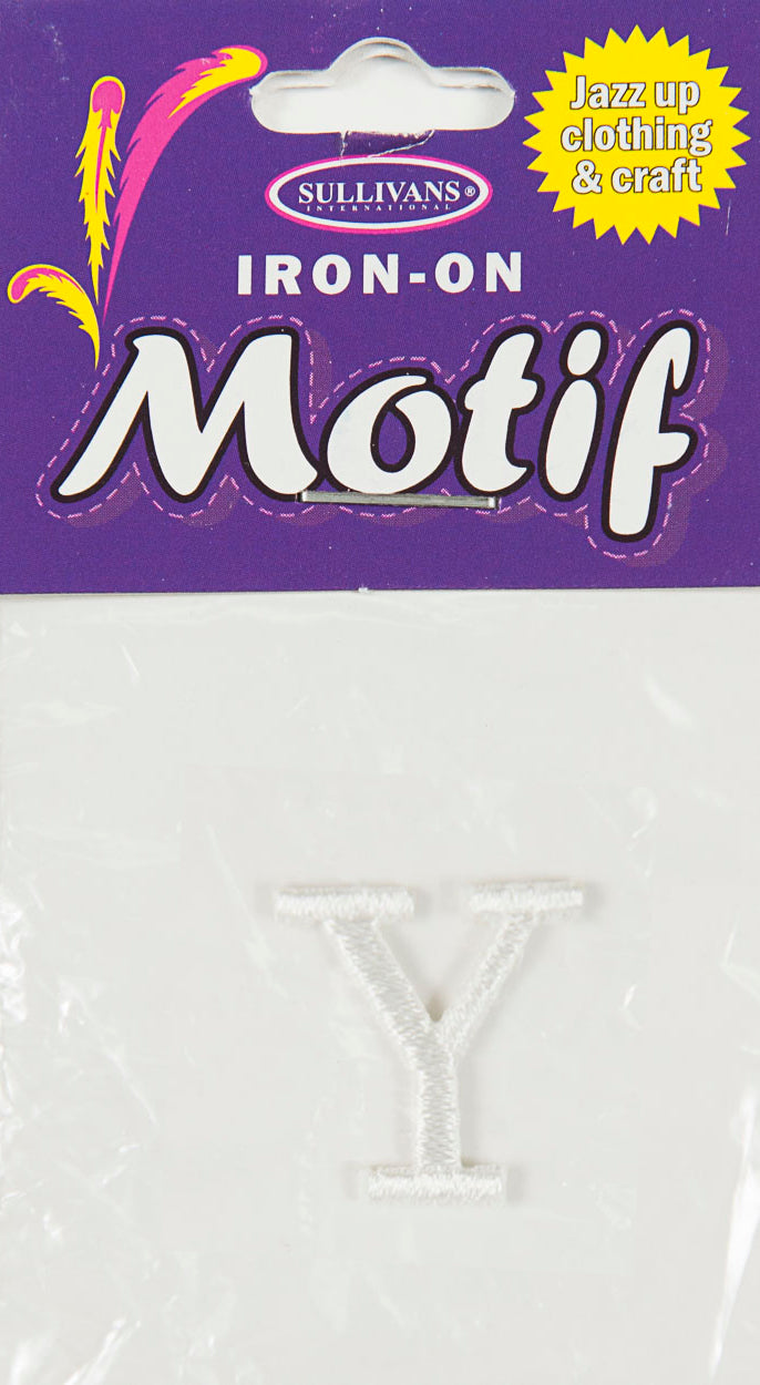 Iron On Motif Letter Y, White - 20mm - Sullivans