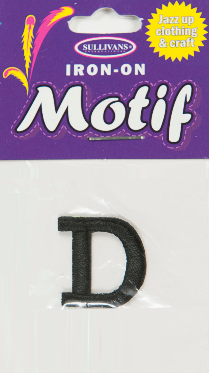 Iron On Motif Letter D, Black - 20mm - Sullivans