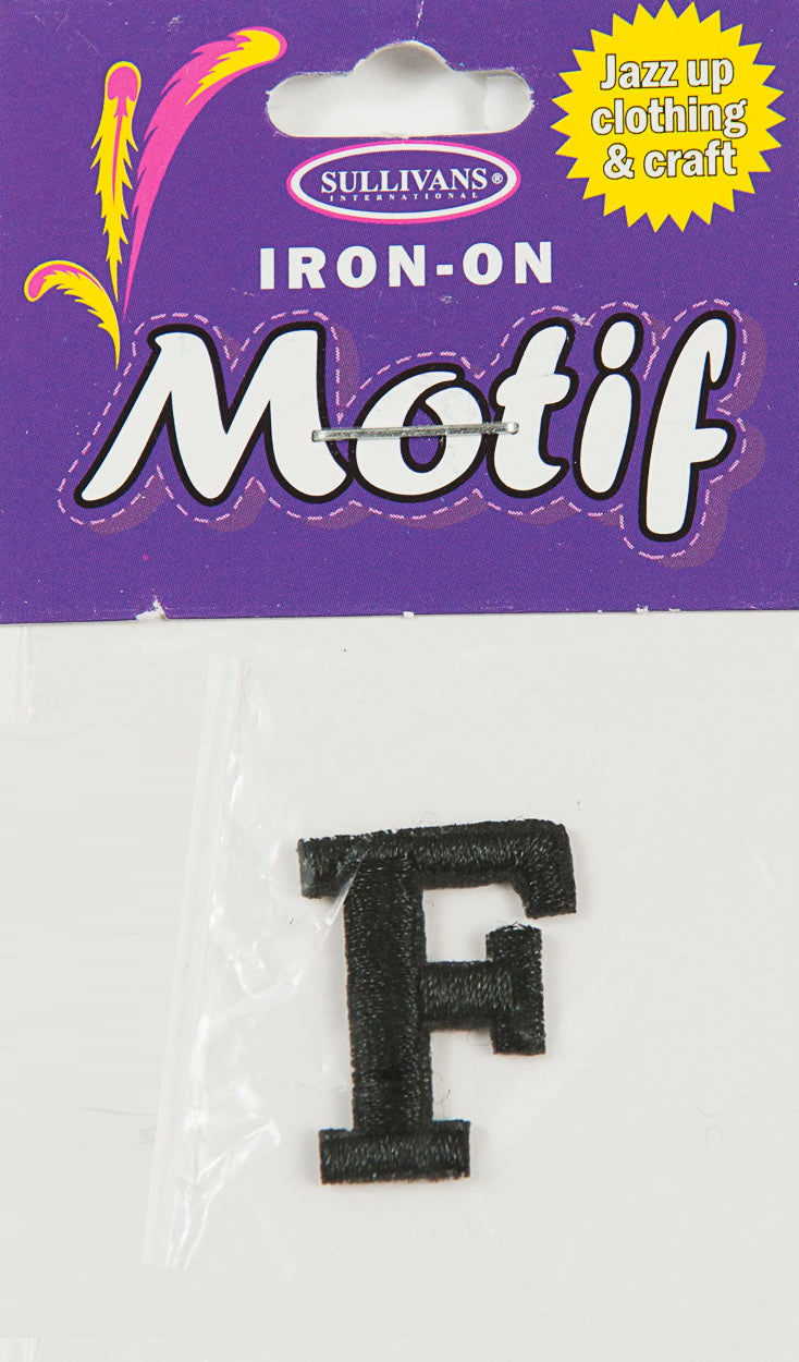 Iron On Motif Letter F, Black - 20mm - Sullivans