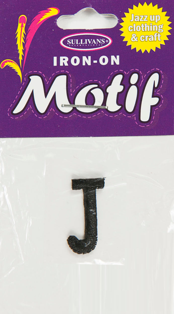 Iron On Motif Letter J, Black - 20mm - Sullivans