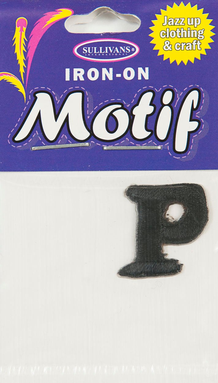 Iron On Motif Letter P, Black - 20mm - Sullivans