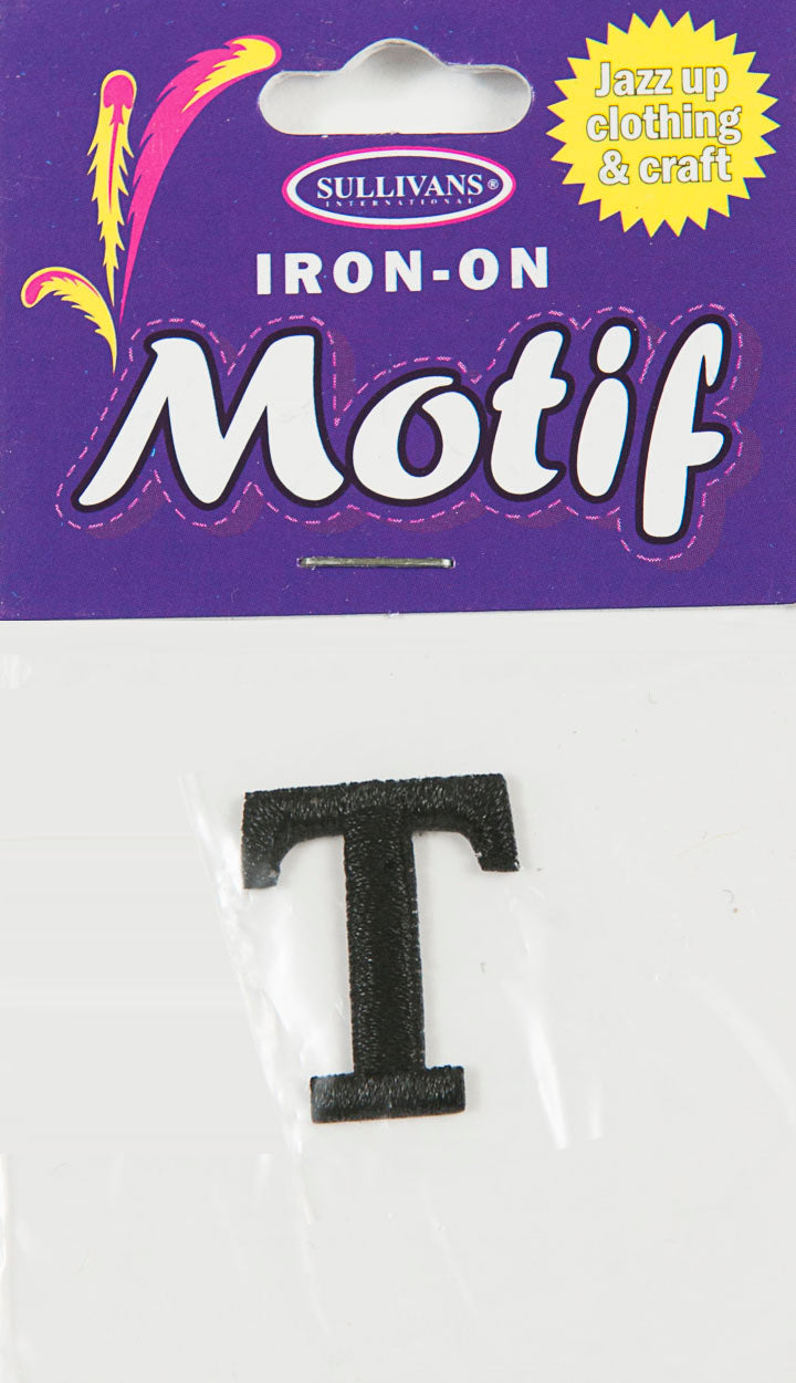 Iron On Motif Letter T, Black - 20mm - Sullivans