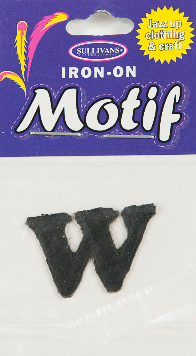 Iron On Motif Letter W, Black - 20mm - Sullivans