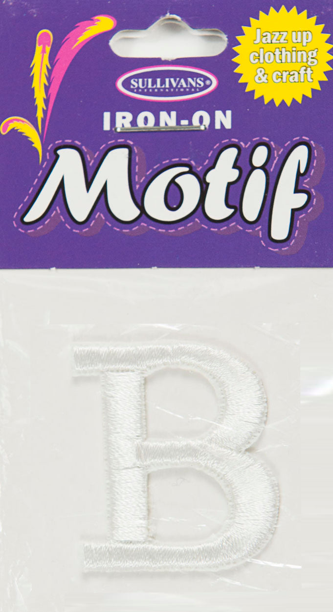 Iron On Motif Letter B, White - 30mm - Sullivans