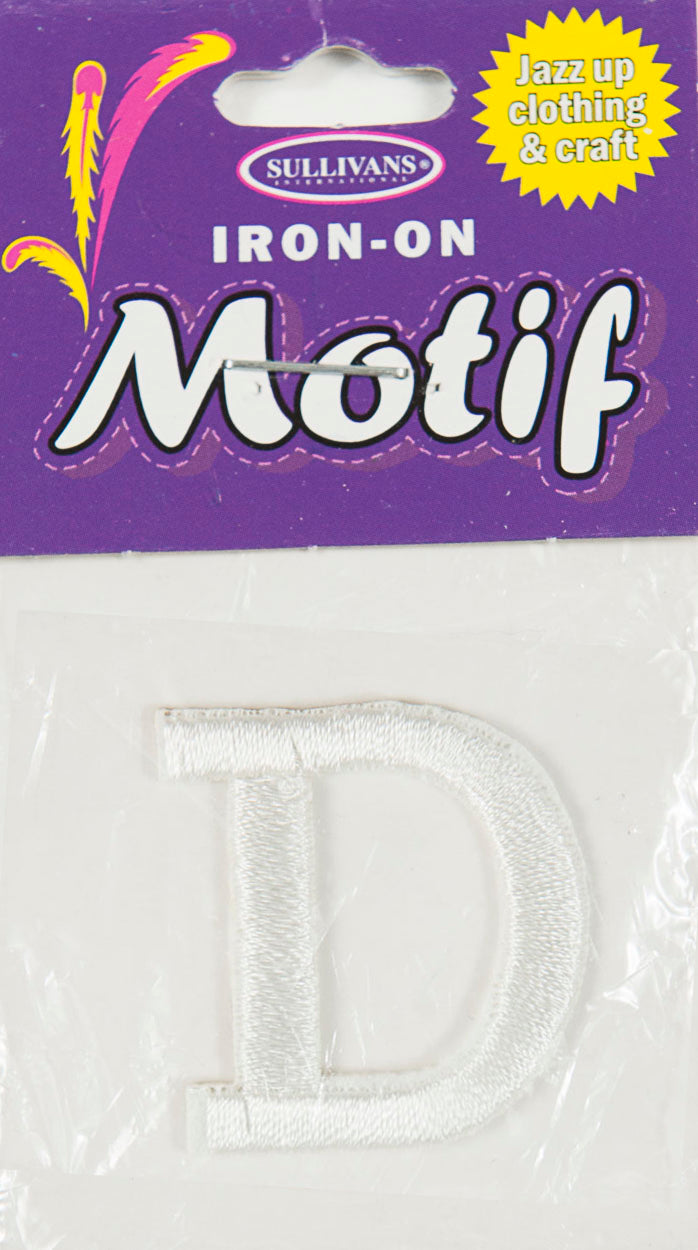 Iron On Motif Letter D, White - 30mm - Sullivans