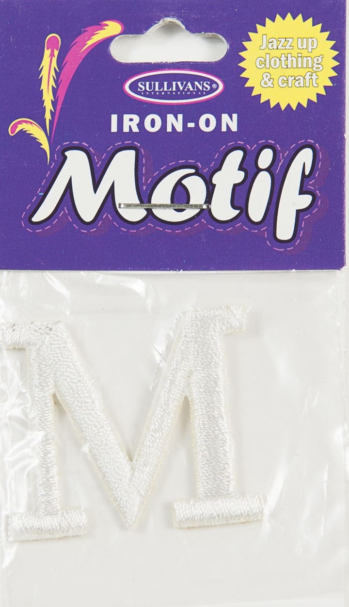 Iron On Motif Letter M, White - 30mm - Sullivans