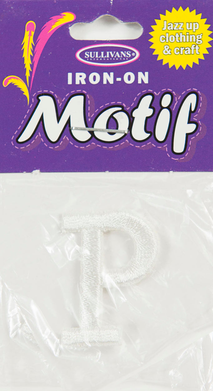 Iron On Motif Letter P, White - 30mm - Sullivans