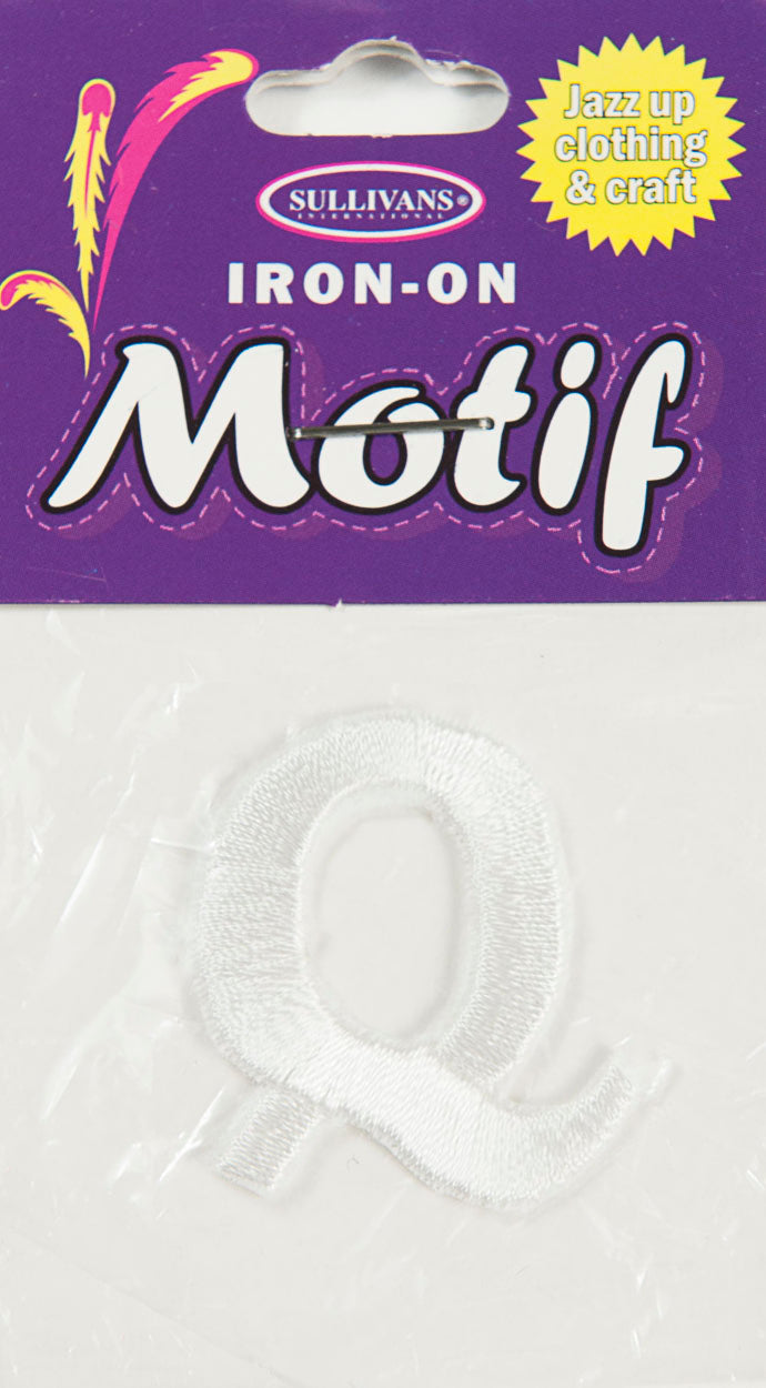 Iron On Motif Letter Q, White - 30mm - Sullivans