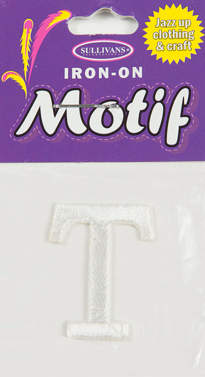 Iron On Motif Letter T, White - 30mm - Sullivans