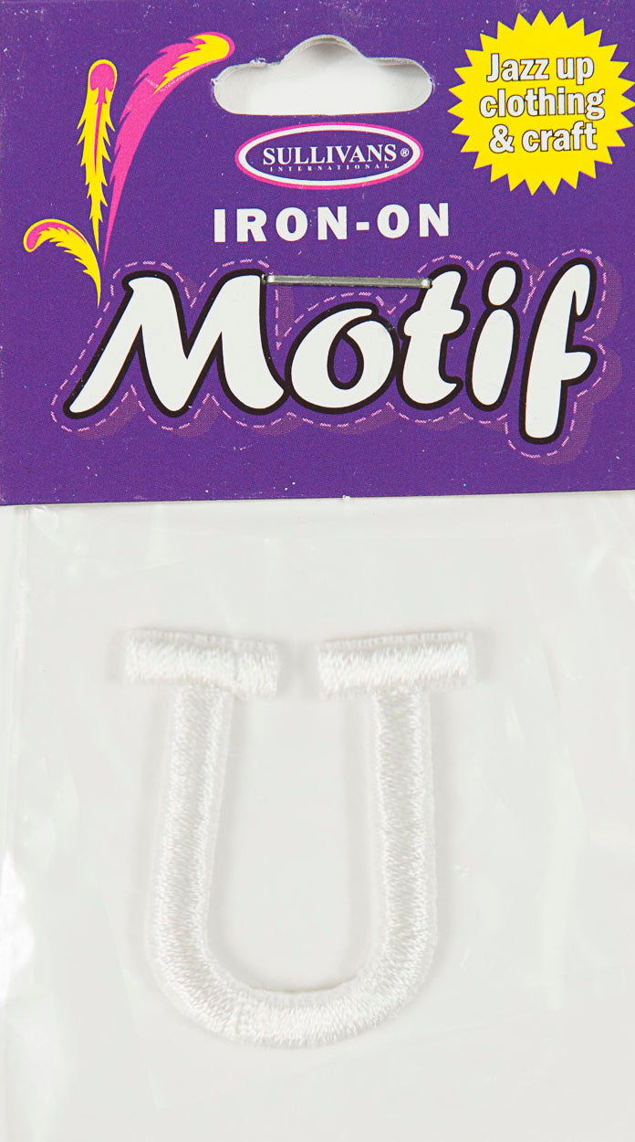 Iron On Motif Letter U, White - 30mm - Sullivans