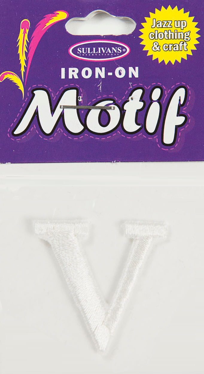 Iron On Motif Letter V, White - 30mm - Sullivans