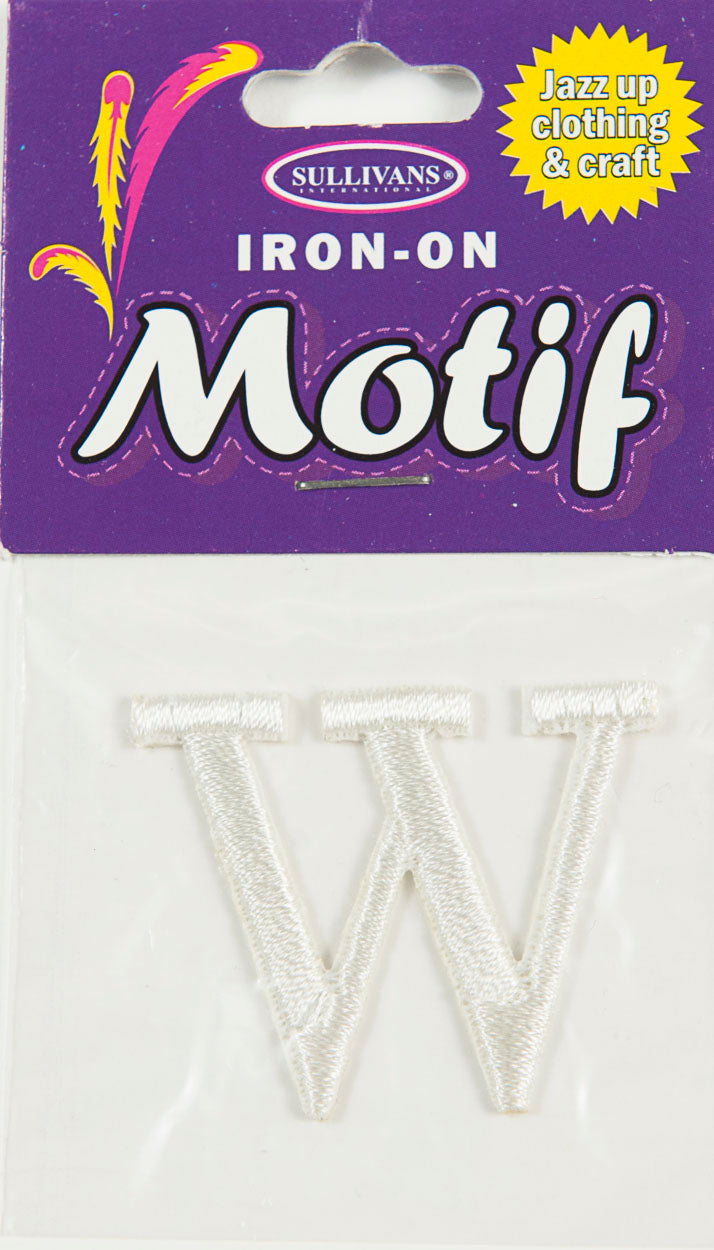 Iron On Motif Letter W, White - 30mm - Sullivans