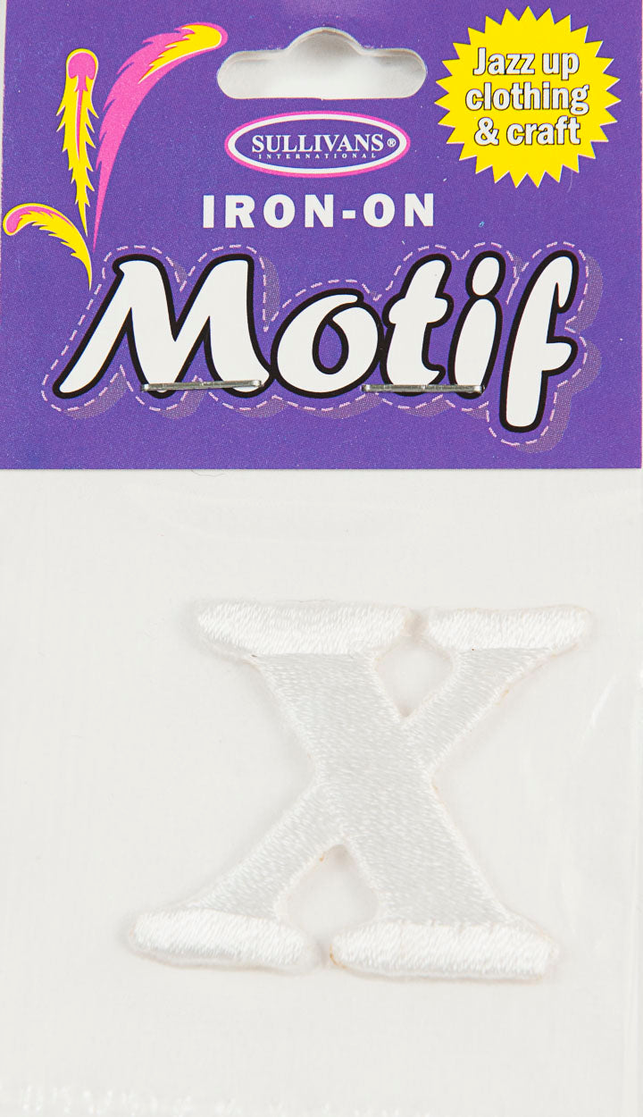 Iron On Motif Letter X, White - 30mm - Sullivans