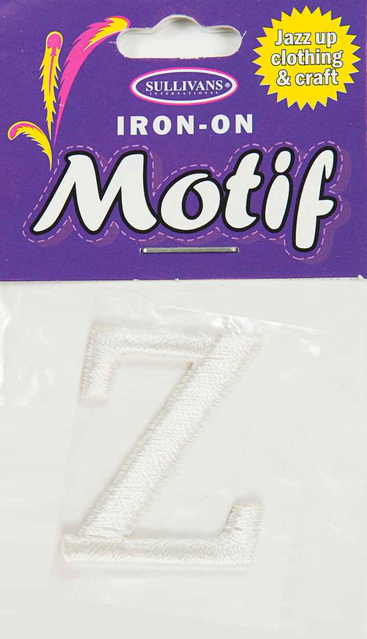 Iron On Motif Letter Z, White - 30mm - Sullivans