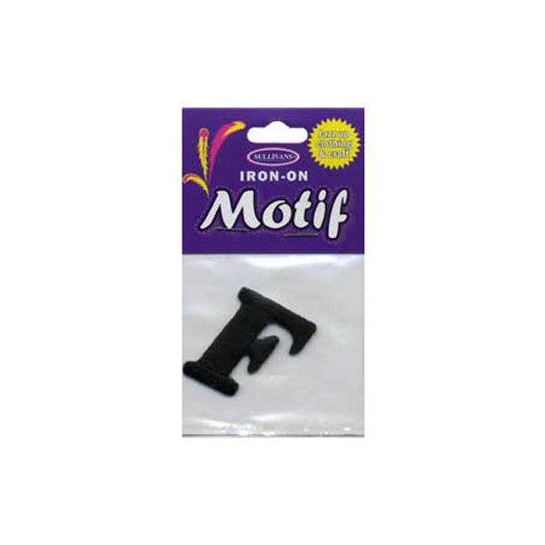 Sullivans Motif Iron On Letter F, Black- 30 mm