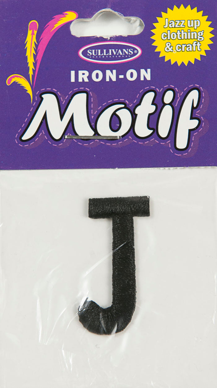 Iron On Motif Letter J, Black - 30mm - Sullivans