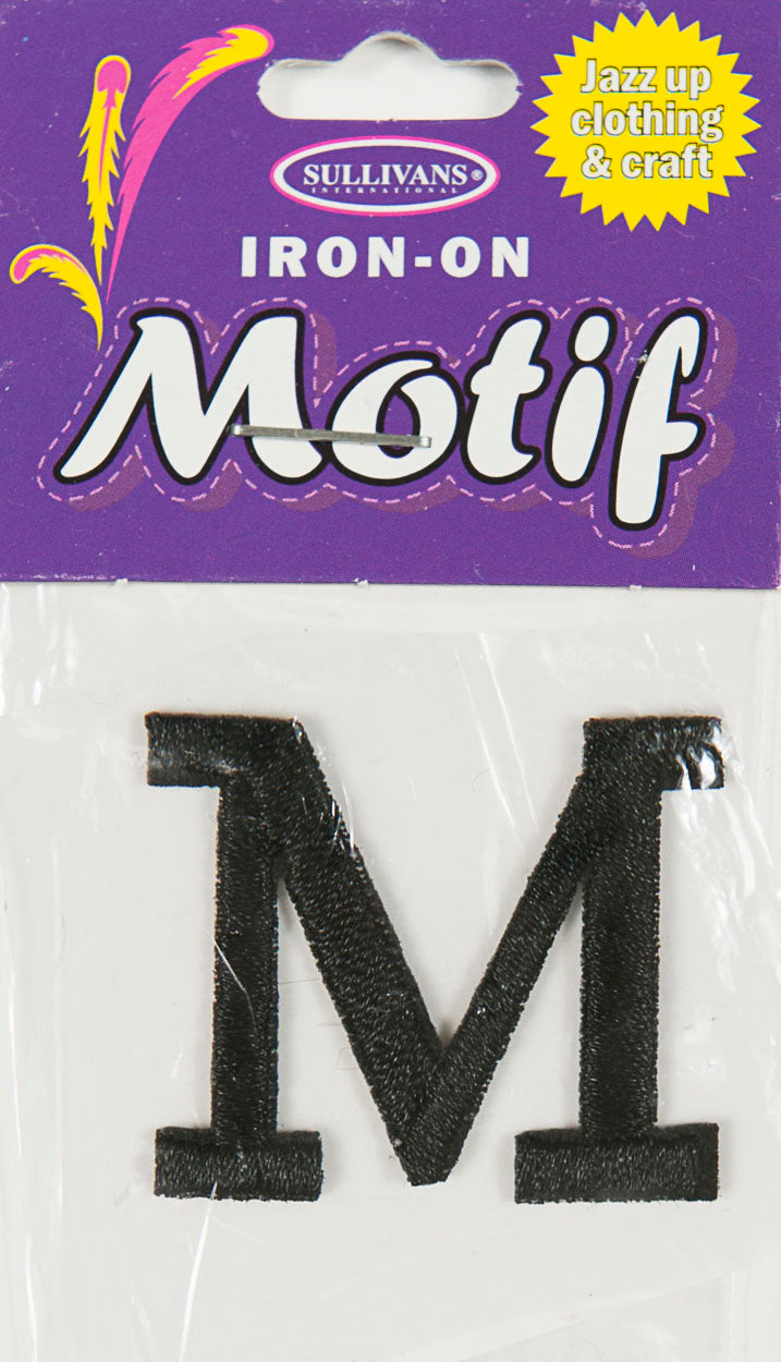 Iron On Motif Letter M, Black - 30mm - Sullivans